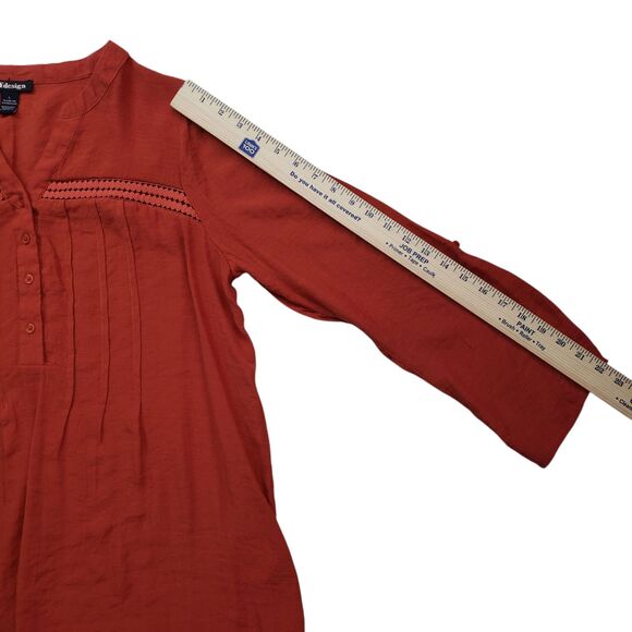 BYdesign Top Womens Large Orange Crochet Roll Tab Sleeve Button Front Boho - Picture 7 of 11